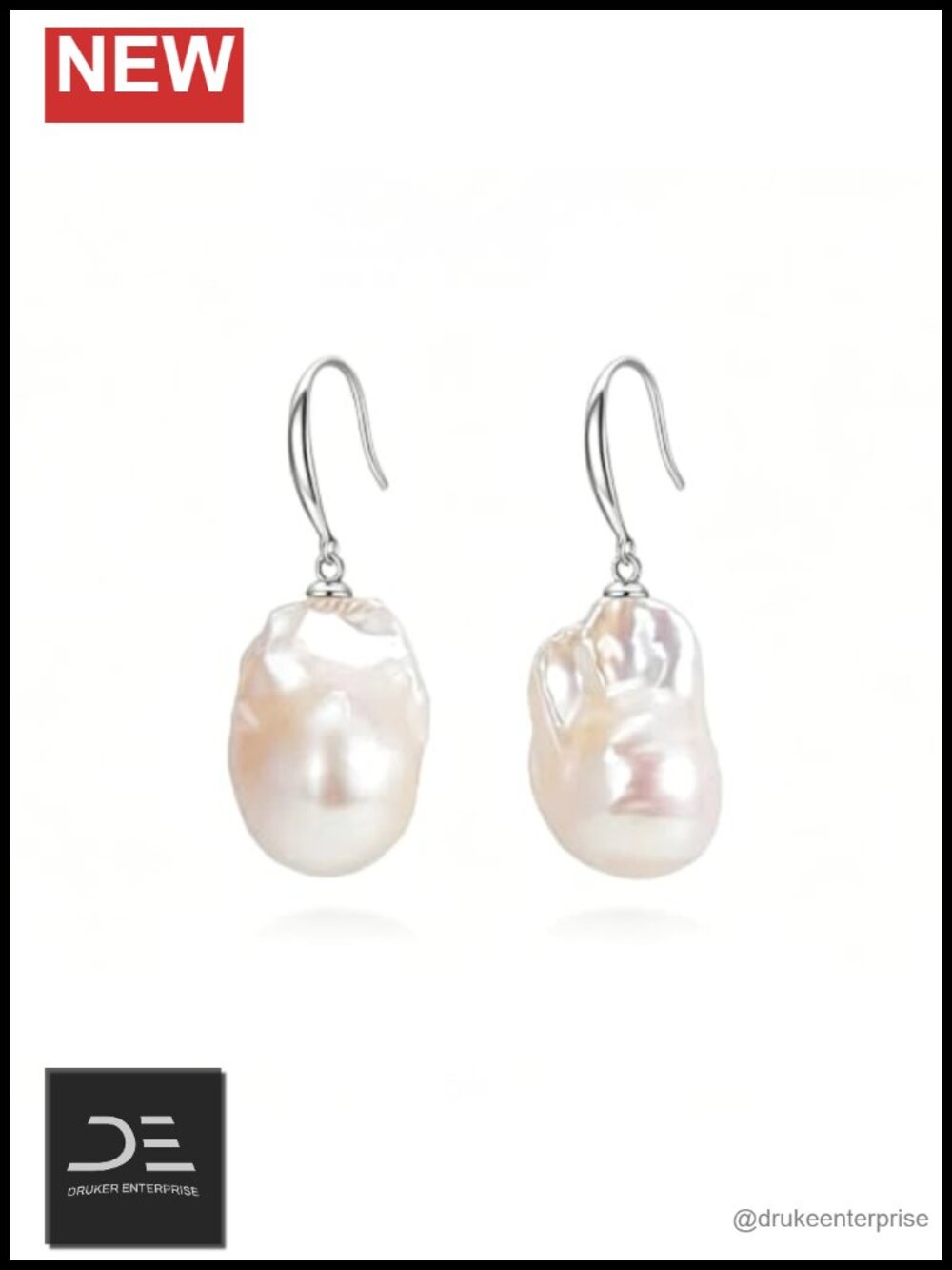 Natural Baroque Pearl Drop Earrings, 925 Sterling Silver Hook, Handmade Dangle